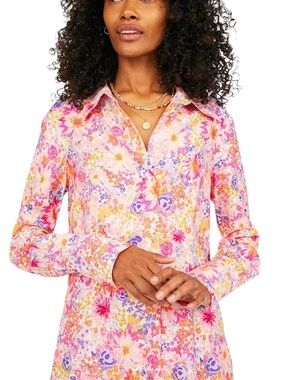 H&M Floral Button Front Blouse Tunic Collared Long Sleeve Cottagecore Boho M